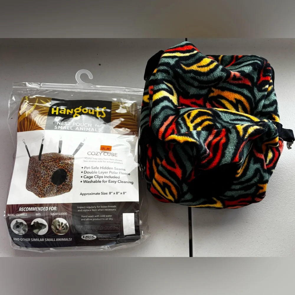 Hangouts Small Animal Nest Pouch Fleece Cozy Cube - Rainbow Zebra Design